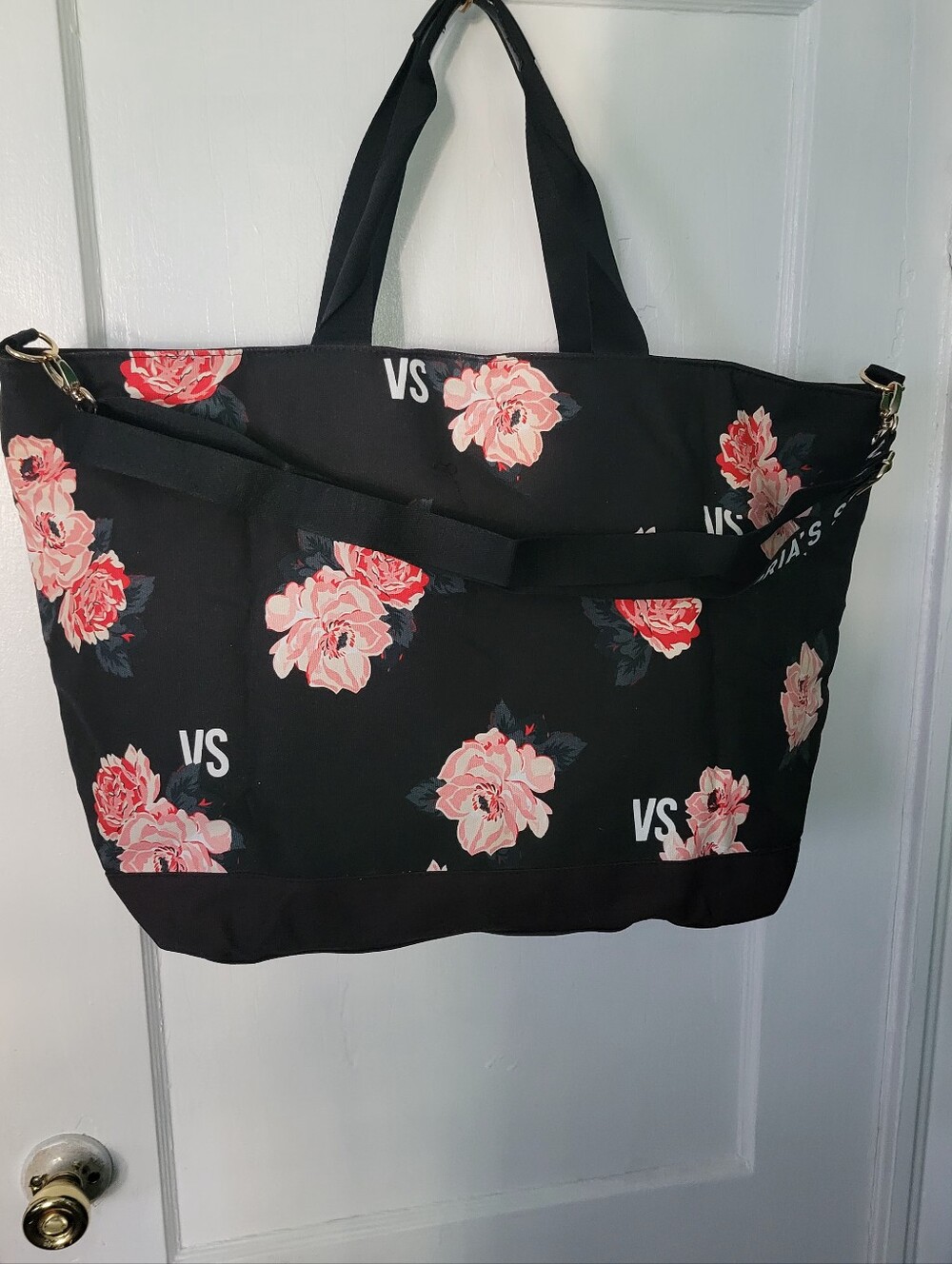 Victoria's Secret Black Tote with Pink Floral Print - Picture 3 of 10